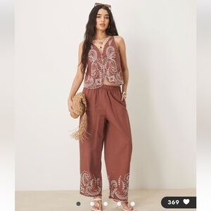 Embroidered Brown Women's Pants
